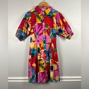Scapa Lauren Perre floral button down puff sleeve mini dress size XS
